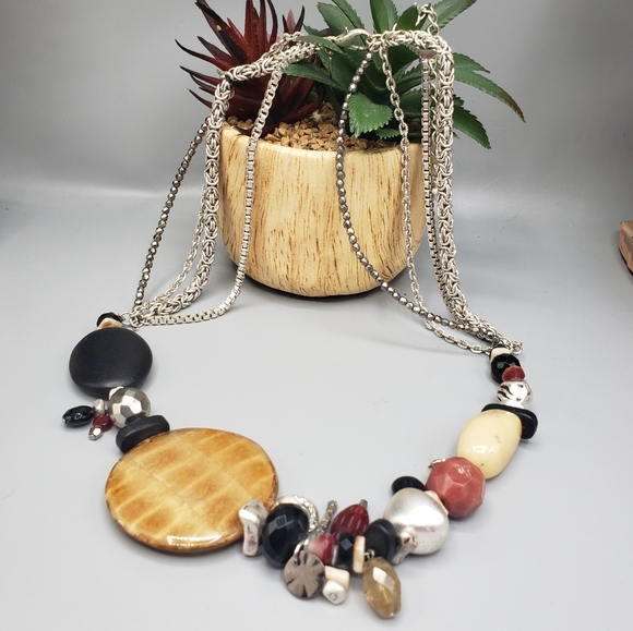Chico 4 Strand Multicolor Bead Stones & Charms Statement Silvertone Chains - Picture 5 of 16